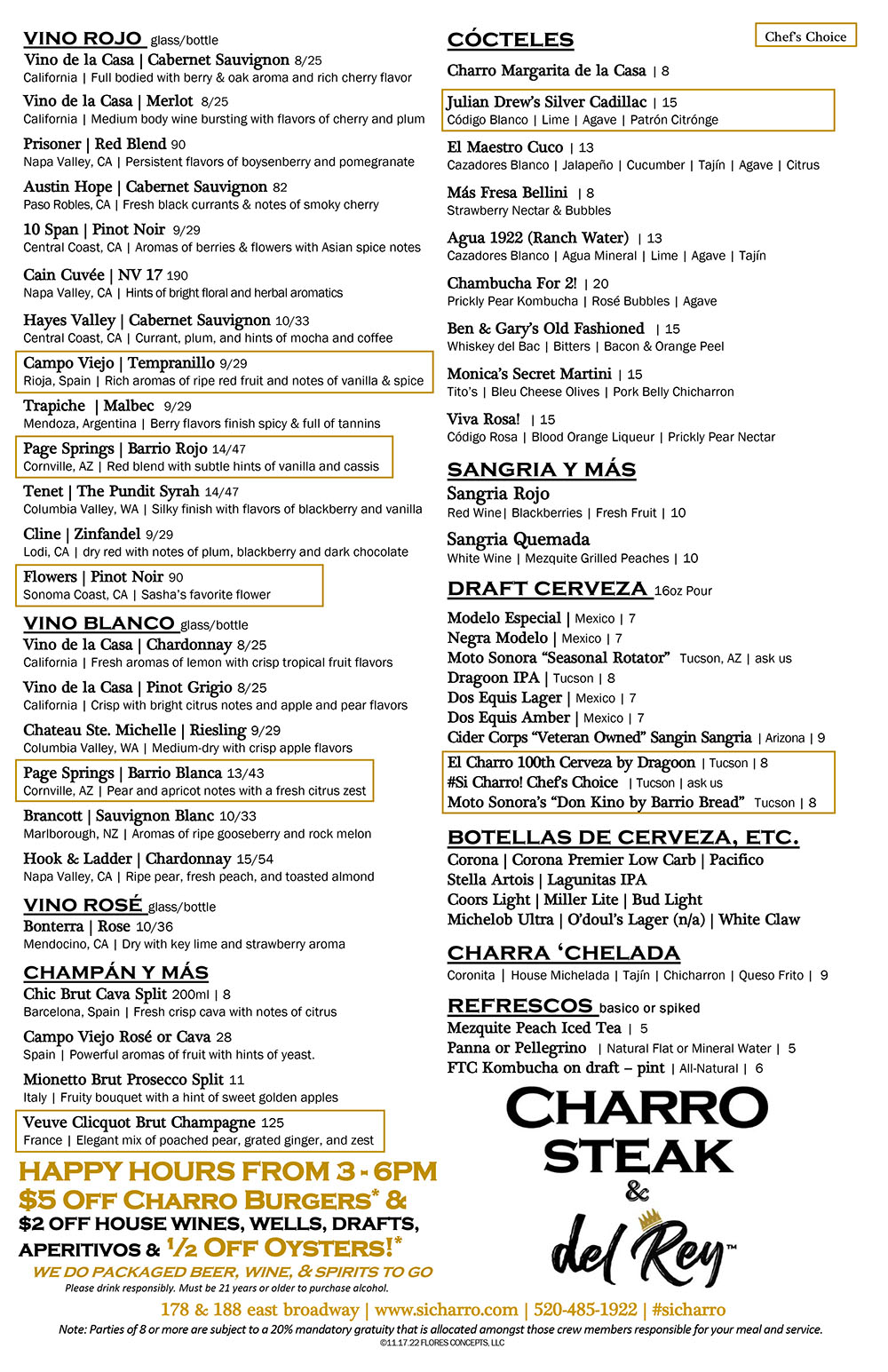 El clearance charro menu